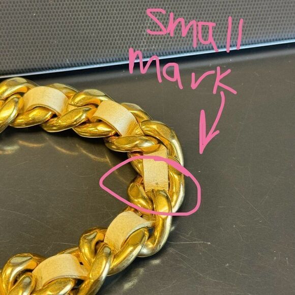 Damaged/ Store Return Miu Miu Beige Leather Aged Distressed Gold Chain Belt - Picture 3 of 6